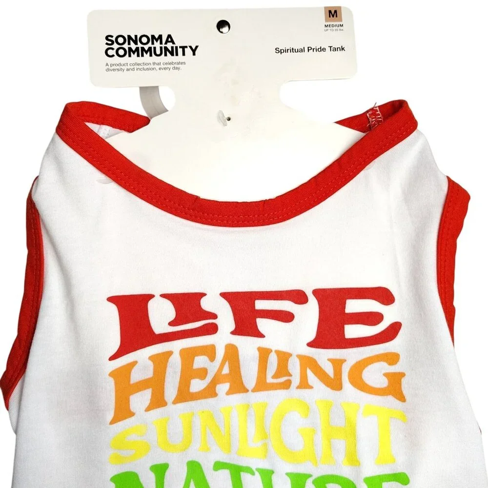 Sonoma Dog Medium White With Red Trim Spiritual Pride Tank For Pets